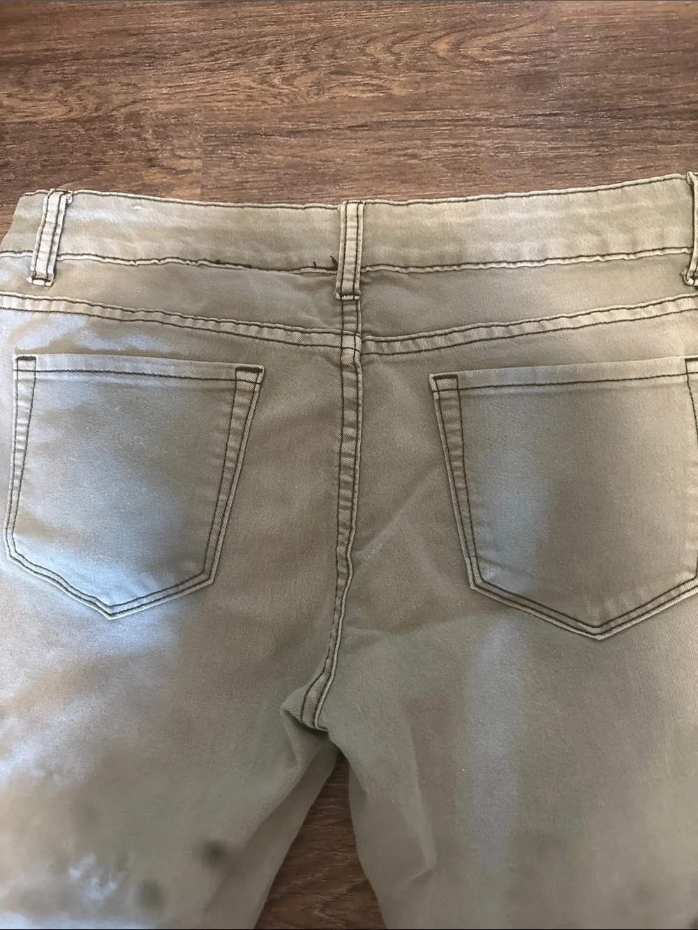 Women's Skinny Jeans in Olive Green with Moto Ribbing
